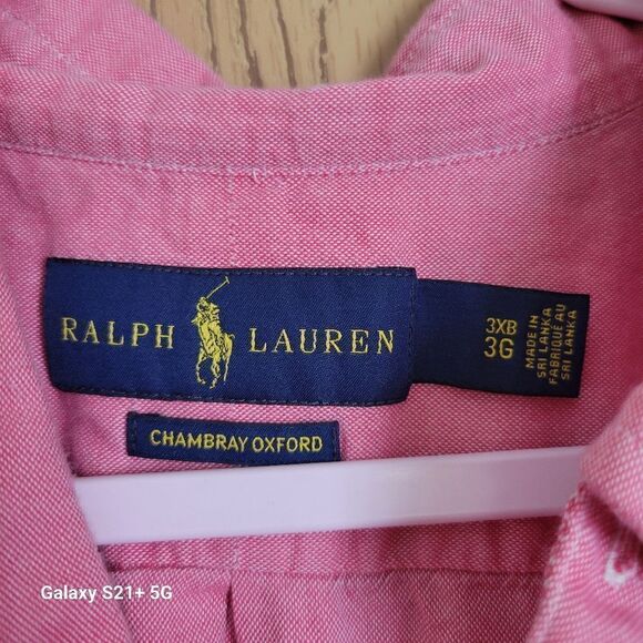Ralph Lauren Chambray Oxford pink short sleeve shirt button front mens size 3X B - Picture 5 of 7